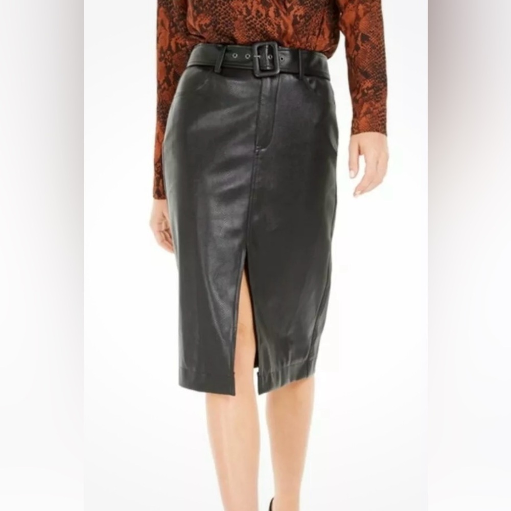 Bella Tilley X Bar lll Black Faux Leather Belted Skirt